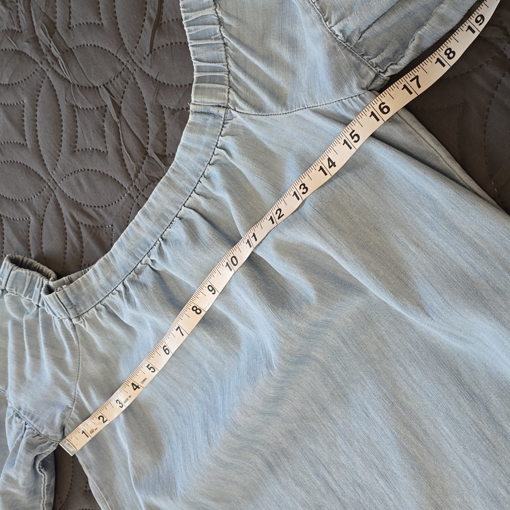 Blue Knee-Length Sundress with Puff Sleeves - Picture 7 of 9